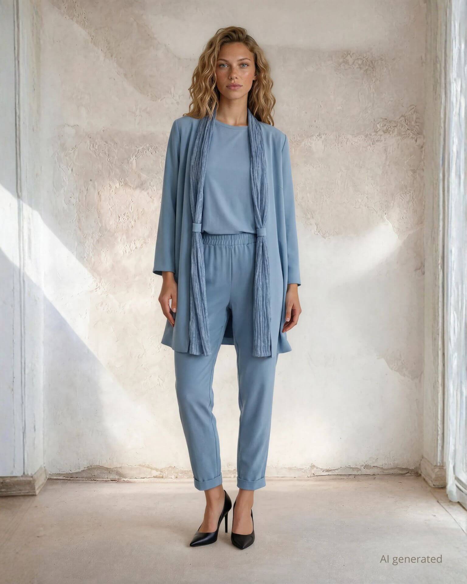 Pantalone in cady con elastico e risvolto