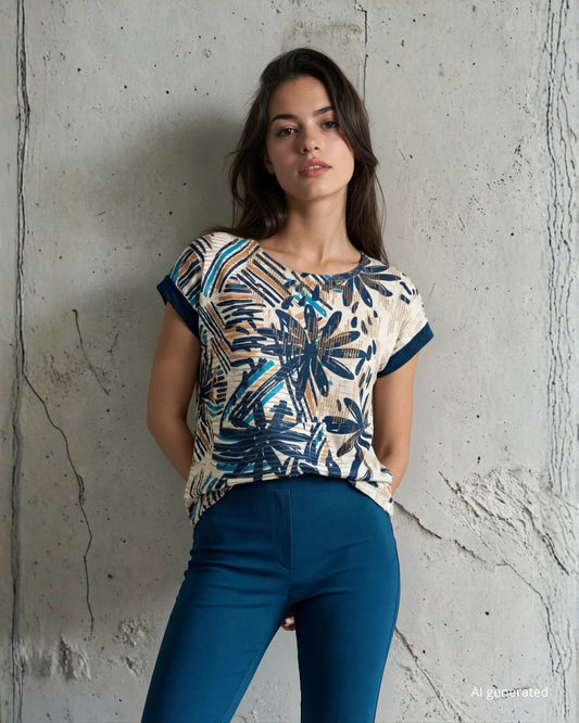 T-shirt a scatola con trasparenze e lamina