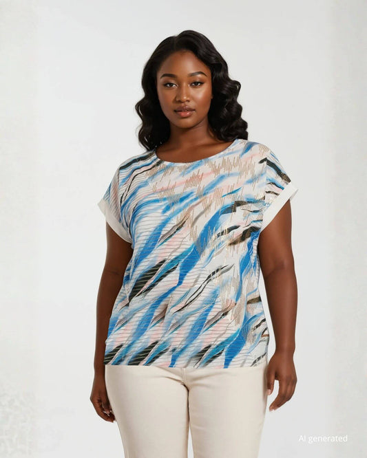 Maglia a scatola con dettagli di lamina e trasparenze curvy
