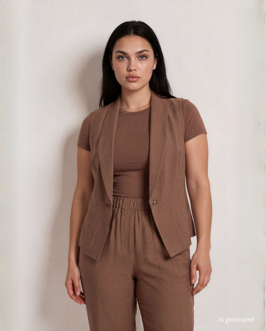 Gilet con chiusura ad un bottone cioccolato curvy
