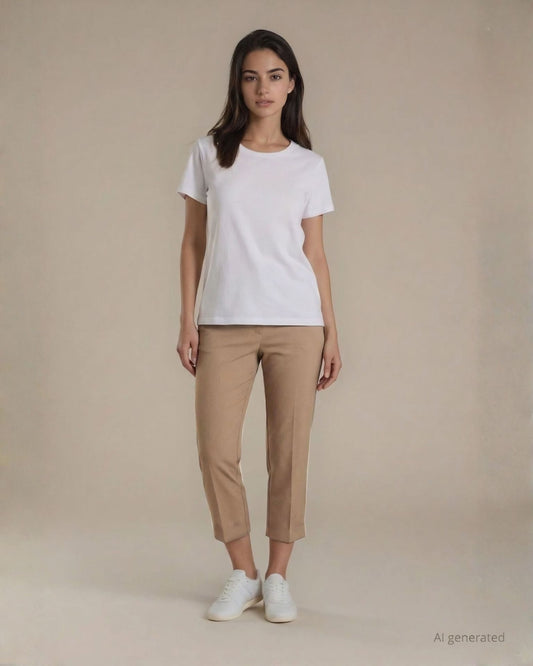 Pantalone in bengalina con elastico beige