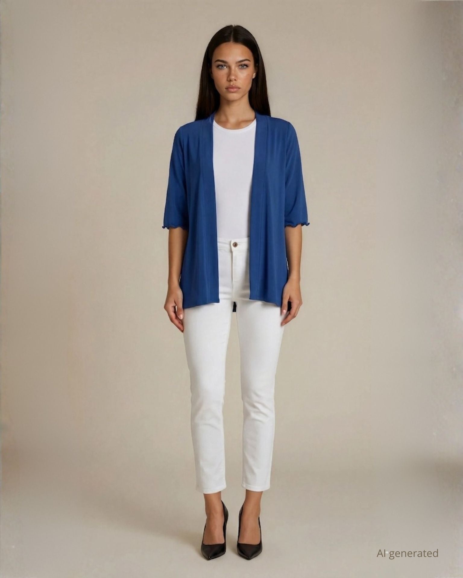 Caban blu lungo in jersey con maniche tre quarti