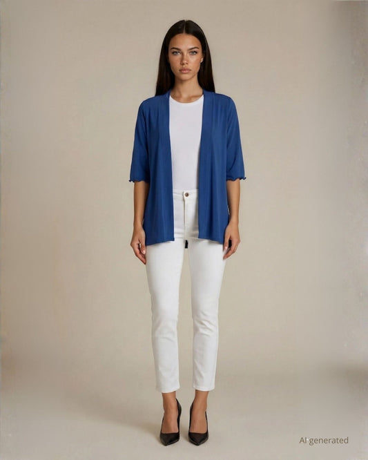 Caban blu lungo in jersey con maniche tre quarti