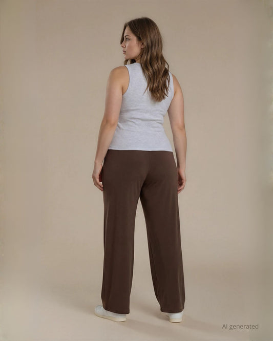 Pantalone palazzo in jersey cacao con elastico in vita curvy