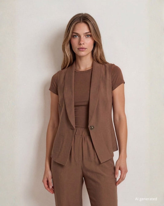 Gilet con chiusura ad un bottone cioccolato