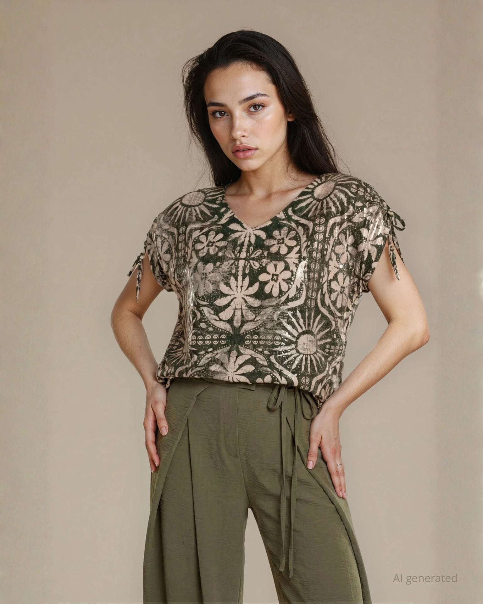 Casacca fantasia color militare con lamina sul fronte e lacci sulle spalle