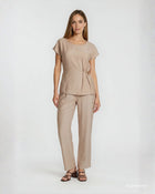 Pantalone palazzo in viscosa con elastico sabbia