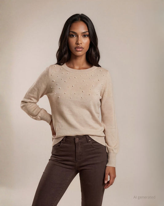 Maglia con maniche ampie e applicazioni di perle sul davanti