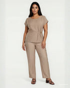 Pantalone palazzo in viscosa con elastico sabbia curvy