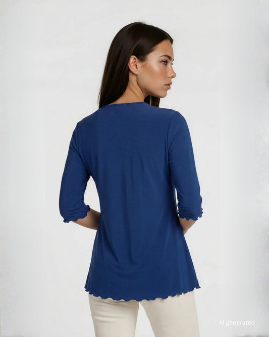 Caban blu lungo in jersey con maniche tre quarti