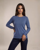Maglia basica in filato lurex con maniche lunghe denim