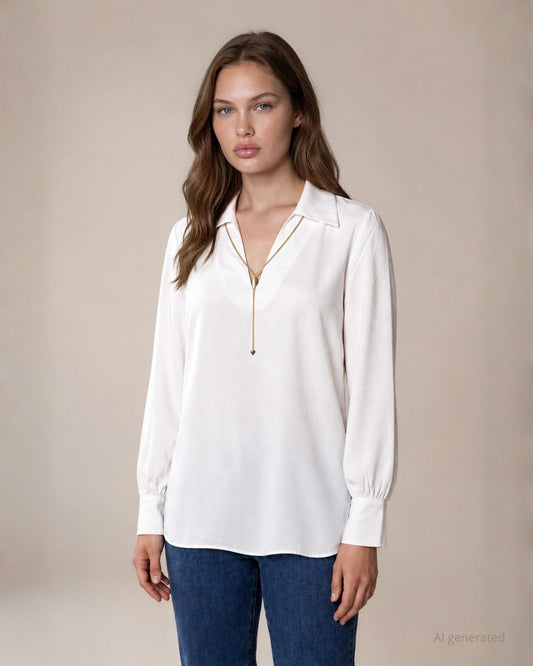 Casacca in tessuto fluido con colletto e collana inclusa curvy bianco