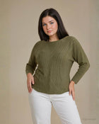 Maglia con strass e fondo stondato salvia curvy