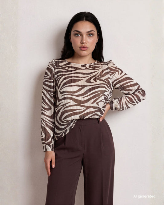 Casacca classica in georgette filo lurex animalier con girocollo e polsini curvy