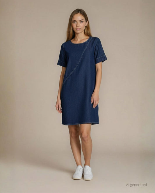 Vestito in chambray con tasche e risvolti