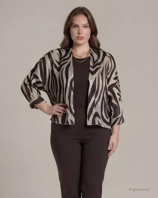 Bolerino animalier con maniche a kimono e polso in georgette filo lurex fantasia curvy
