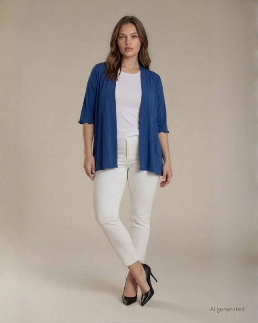 Caban blu lungo in jersey con maniche tre quarti curvy