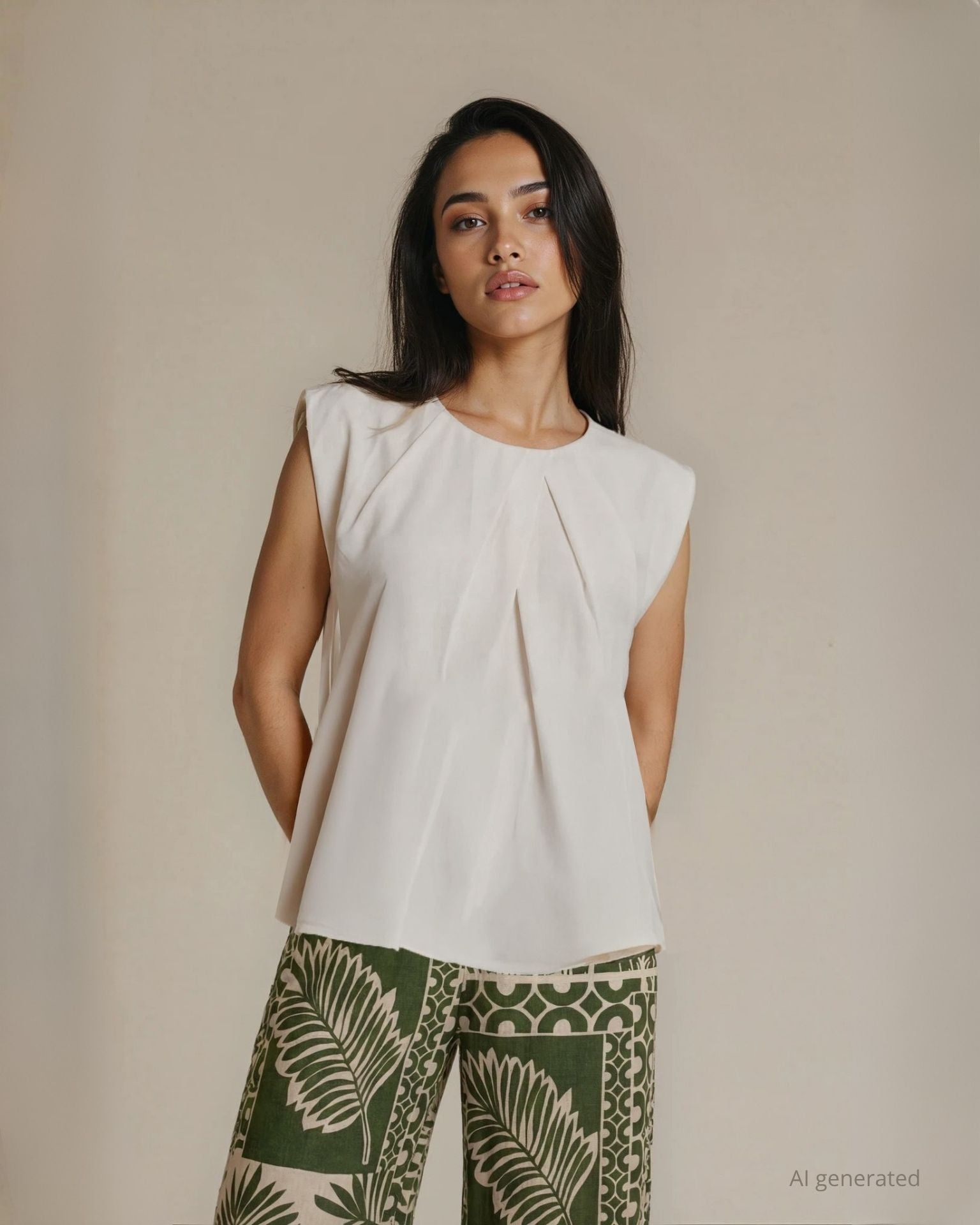 Top doppia georgette con dettaglio pieghe