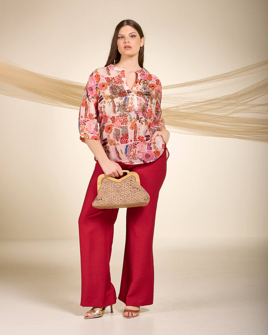 Casacca in poliestere fantasia con strass e dettaglio sullo scollo curvy