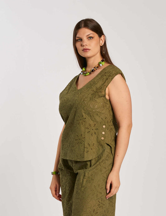 Casacca in pizzo sangallo militare con bottoni ai fianchi