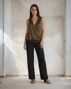 Pantalone palazzo in viscosa bollito con tasche ed elastico posteriore nero