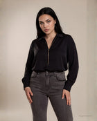 Casacca in tessuto fluido con colletto e collana inclusa curvy nero