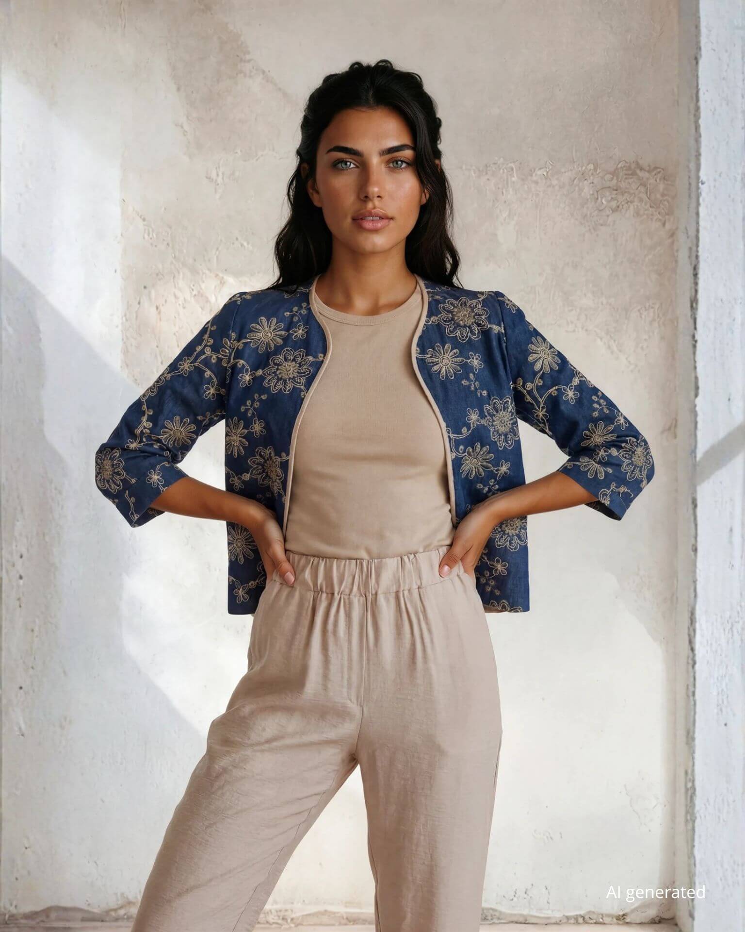 Giacca corta in jeans ricamato