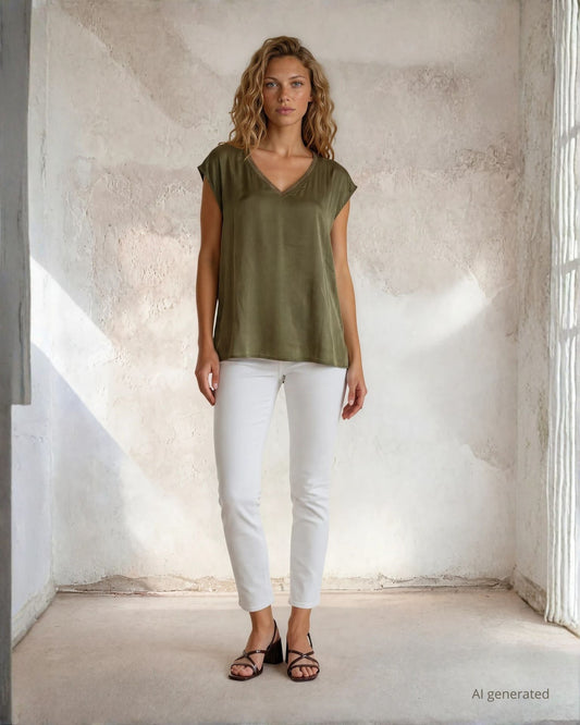 Casacca in raso con dettaglio di bordi in maglia lurex sullo scollo militare