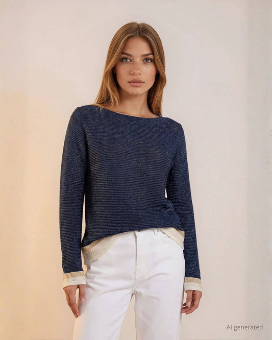 Maglia con lurex e righe ai bordi