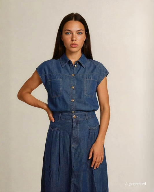 Gonna lunga in chambray con zip e passanti