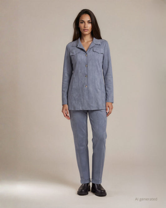 Pantalone in scuba suede con elastico in vita e risvolti