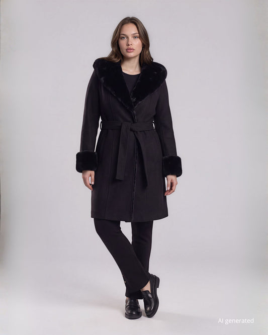Cappotto con gilet interno staccabile cappuccio e dettagli in ecopelliccia curvy