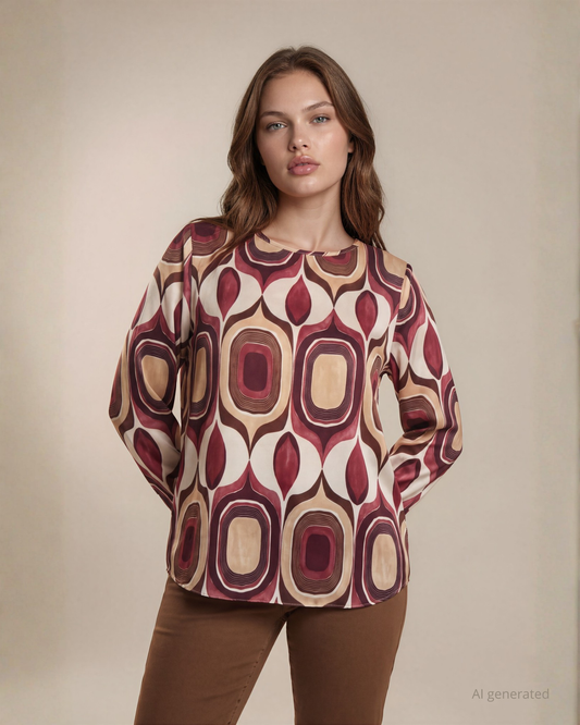 Casacca a maniche lunghe in tessuto setificato fantasia curvy