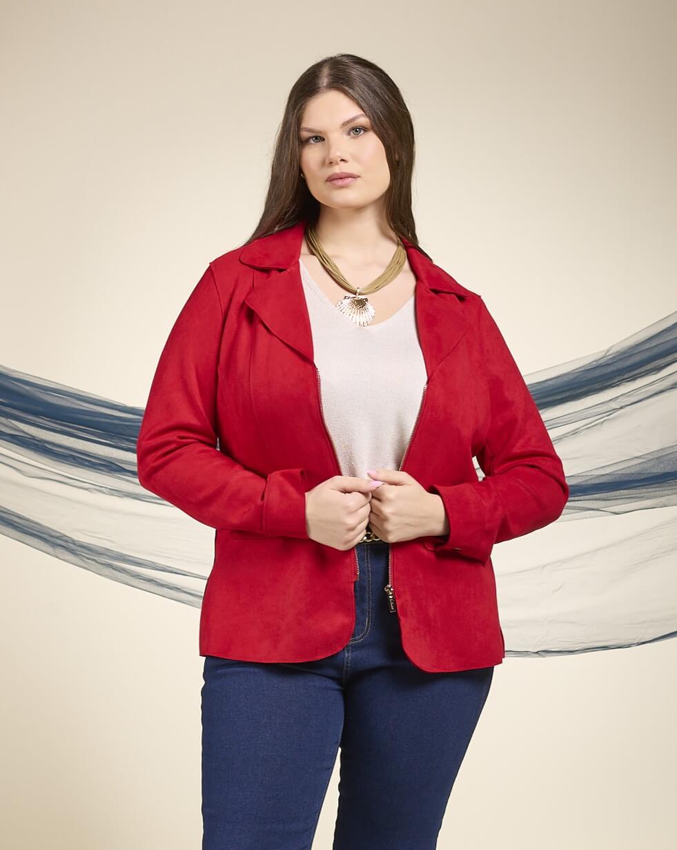 Giacca in ecosuede con zip e pattine curvy