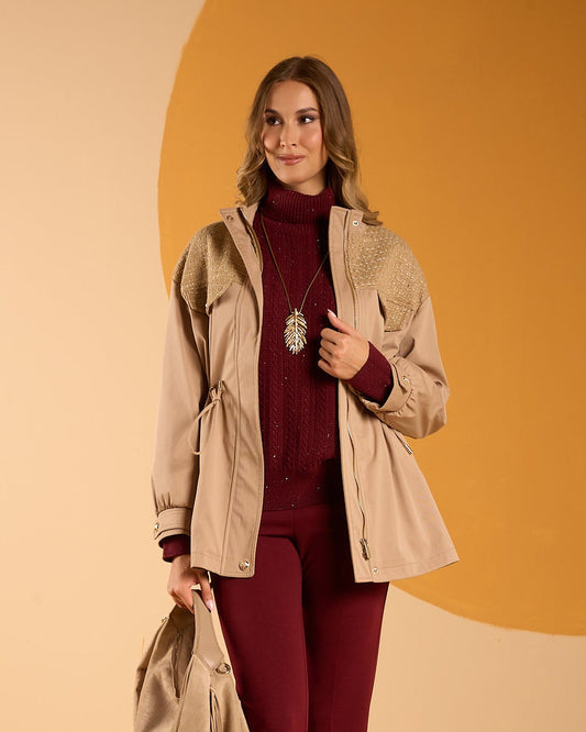 Parka con coulisse e inserti in tessuto bouclè