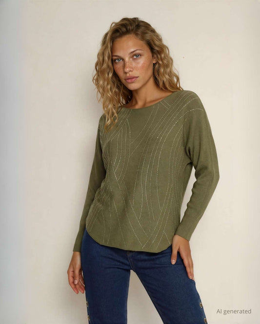 Maglia con strass e fondo stondato