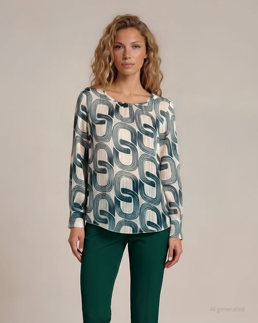 Casacca in georgette filo lurex fantasia con maniche tre quarti e polsini