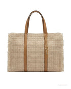 Borsa grande lavorazione a quadretti effetto crochet con frange laterali beige (più tracolla)