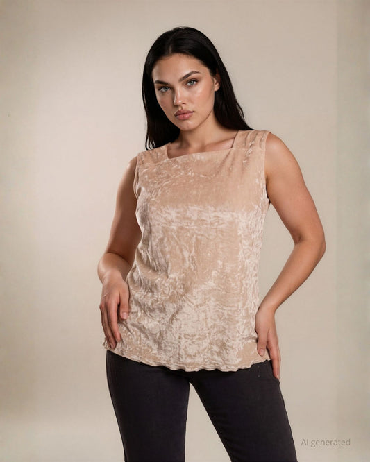 Top maniche corte in ciniglia a rete avorio curvy