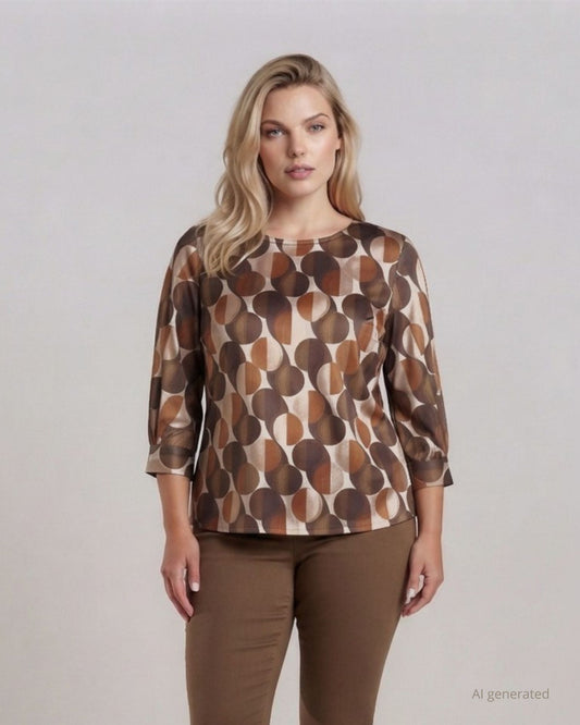 Casacca in raso con stampa e maniche tre quarti curvy