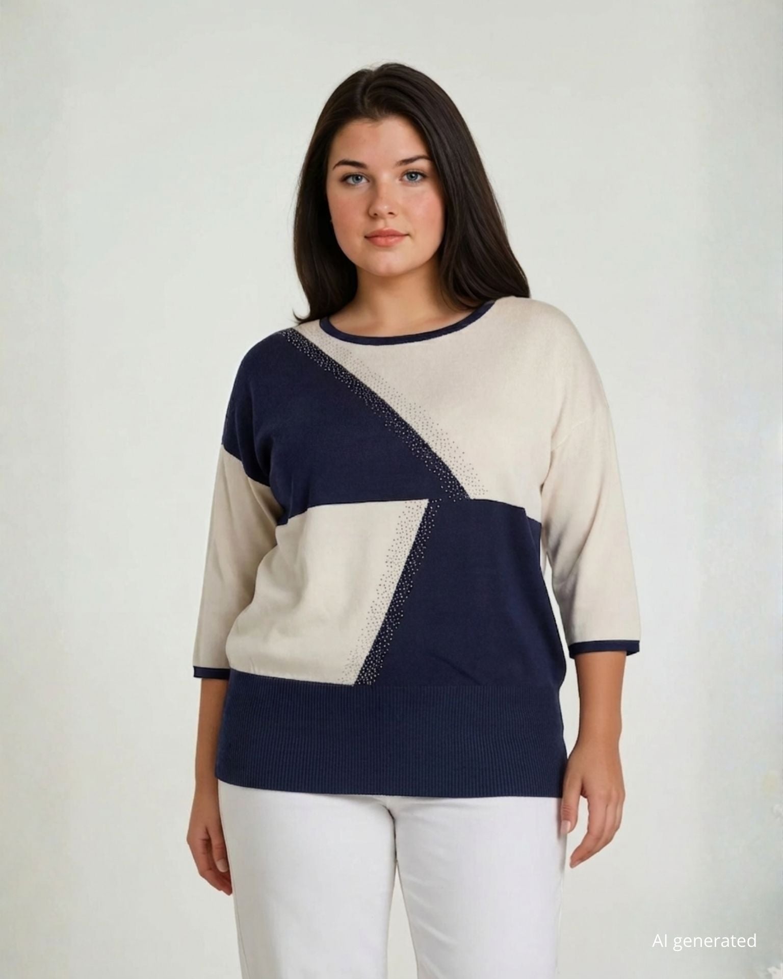 Maglia due colori con strass curvy