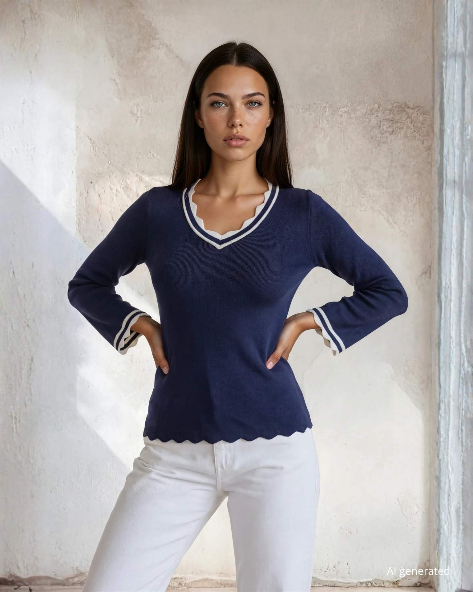 Maglia con bordi e scollo a V