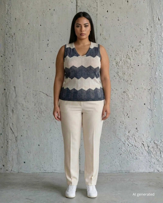 Top bicolore con scollo a V curvy