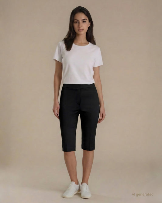 Pantalone pinocchietto con elastico e spacchetti nero