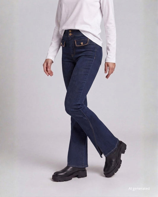 Pantalone a zampetta con spacchi frontali e pattine con catena