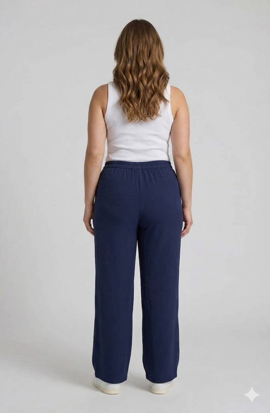 Pantalone con elastico e pinces in vita blu curvy