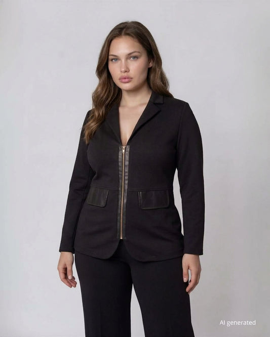 Giacca in punto Milano con dettagli e pattine in ecopelle curvy