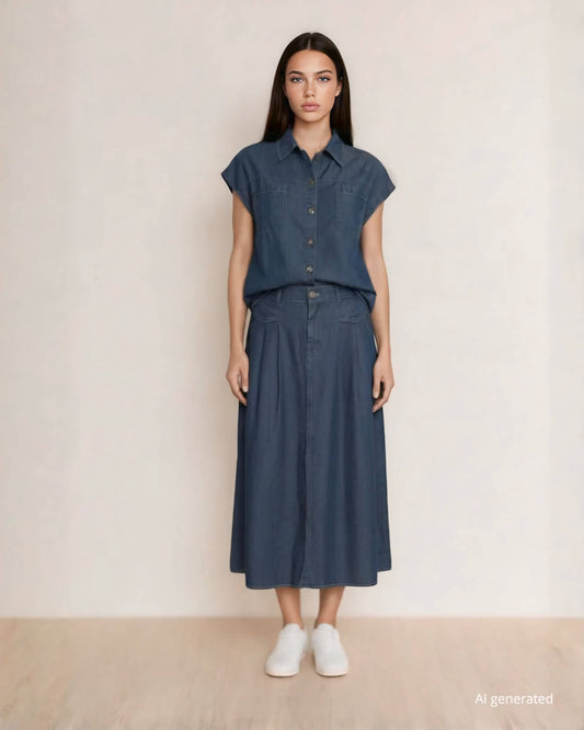 Casacca a kimono in chambray con tasche e colletto