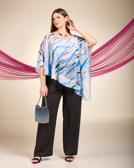 Poncho in georgette con bordo di paillettes curvy