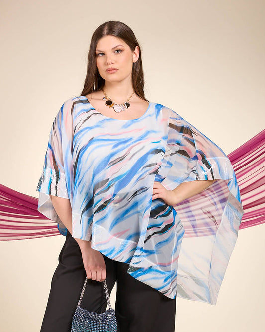 Poncho in georgette con bordo di paillettes curvy